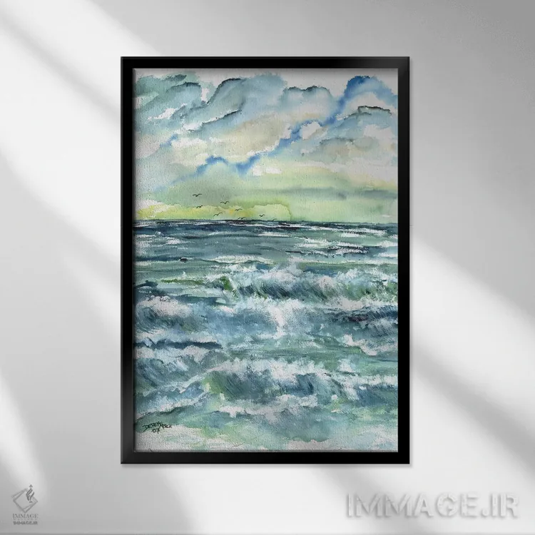 تابلو مدرن چشم انداز دریا با موج ها اثر درک مک کری - نمای قابدار مشکی