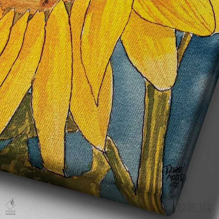 تابلو دکوراتیو نقاشی آبرنگ آفتابگردان اثر درک مک کری - نمای نزدیک بافت بوم