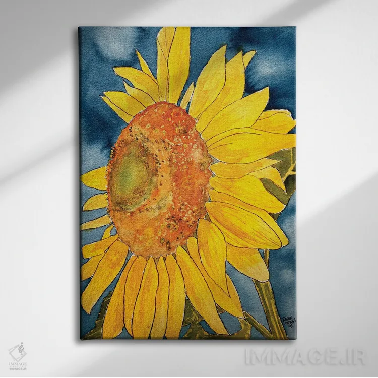 تابلو دکوراتیو نقاشی آبرنگ آفتابگردان اثر درک مک کری - نمای روبهرو روی دیوار