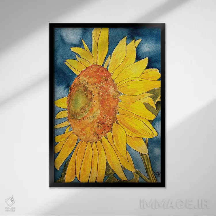 تابلو دکوراتیو نقاشی آبرنگ آفتابگردان اثر درک مک کری - نمای قابدار مشکی