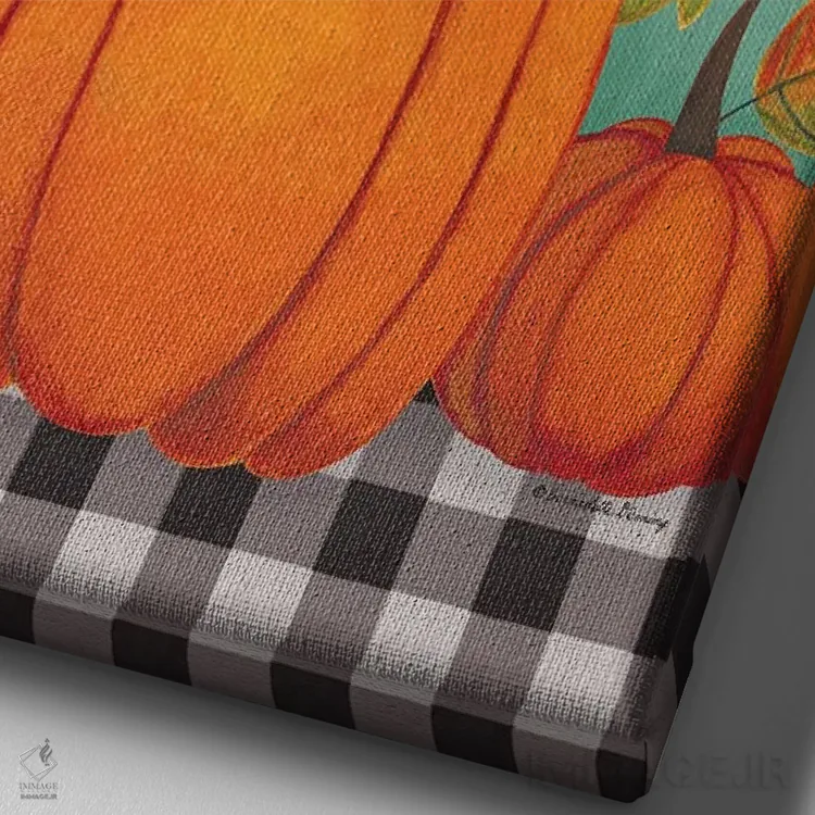 تابلو دکوراتیو کدوحلوایی و ستاره ها اثر برنادت دمینگ - نمای نزدیک بافت بوم