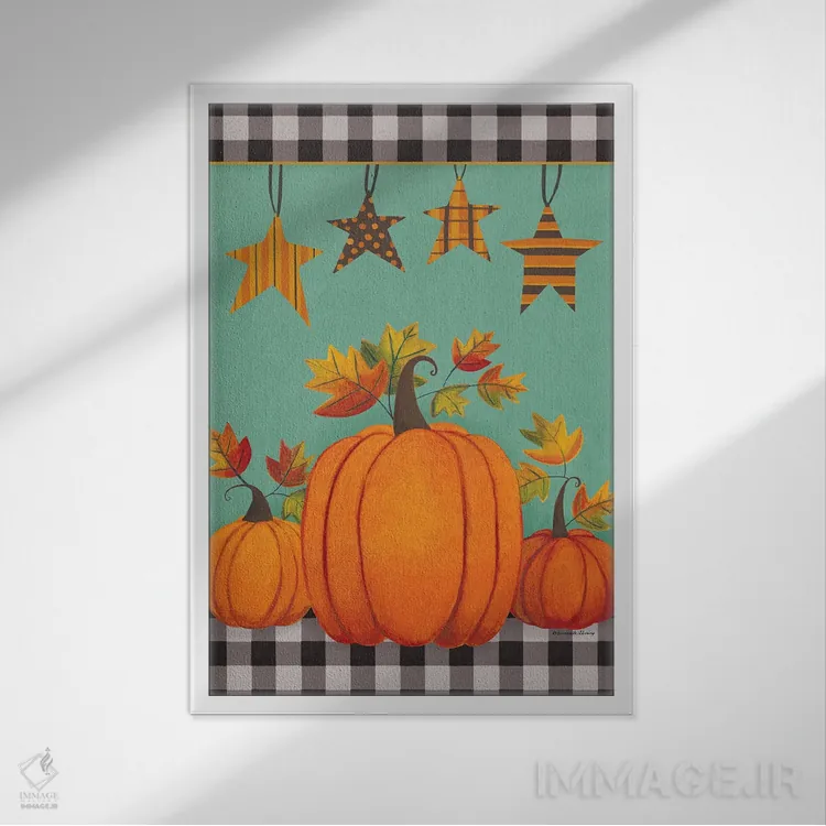 تابلو دکوراتیو کدوحلوایی و ستاره ها اثر برنادت دمینگ - نمای قابدار سفید