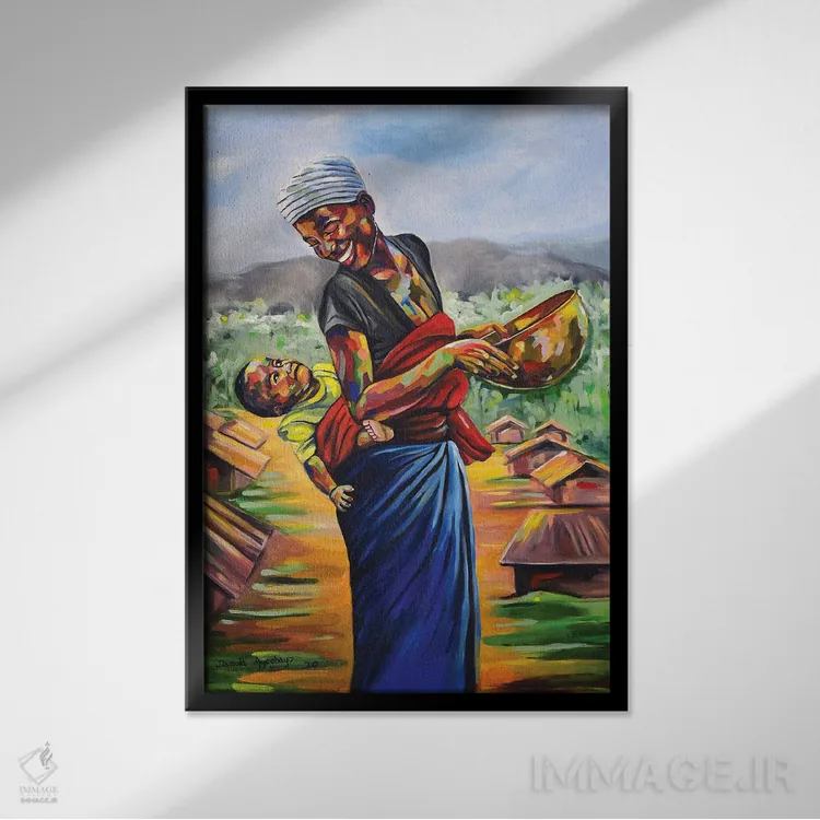 تابلو دکوراتیو گهواره اثر دامولا آیگبایو - نمای قابدار مشکی