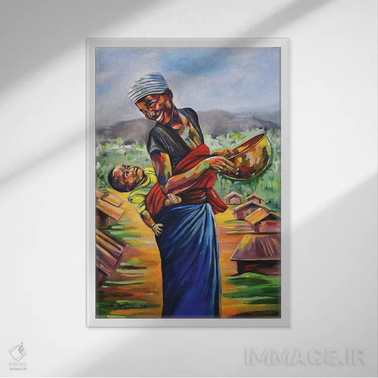 تابلو دکوراتیو گهواره اثر دامولا آیگبایو - نمای قابدار سفید