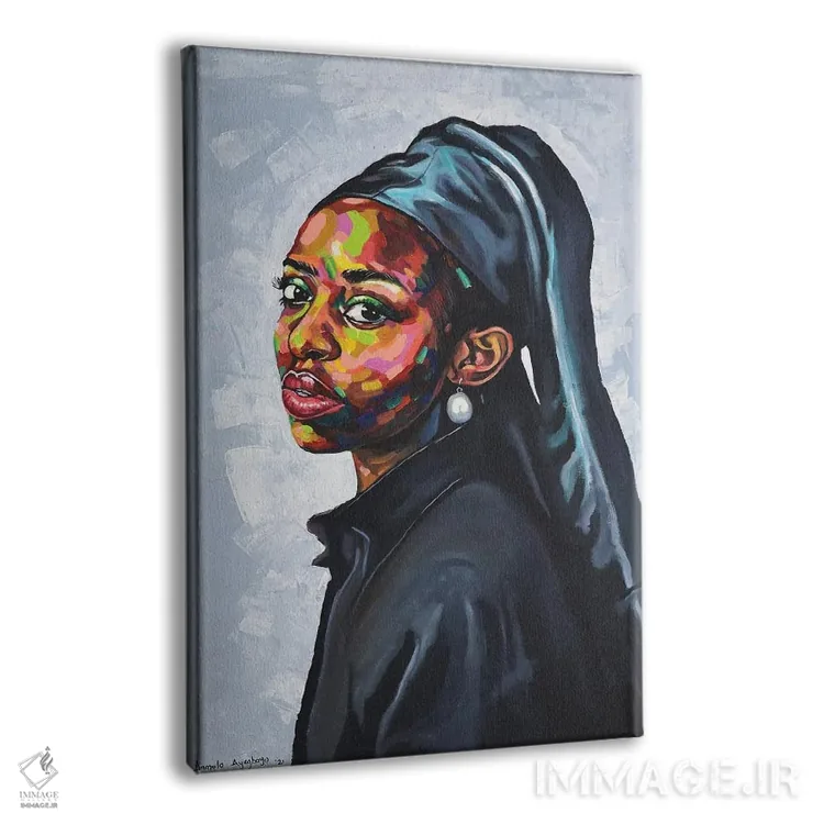 تابلو دکوراتیو دختر با گوشواره مروارید اثر دامولا آیگبایو - نمای پرسپکتیو محصول