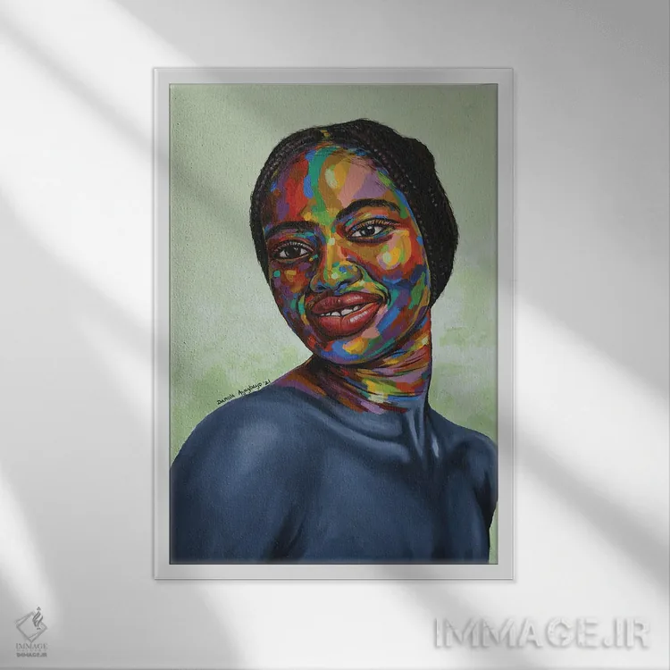 تابلو دکوراتیو انییان انسان IV اثر دامولا آیگبایو - نمای قابدار سفید