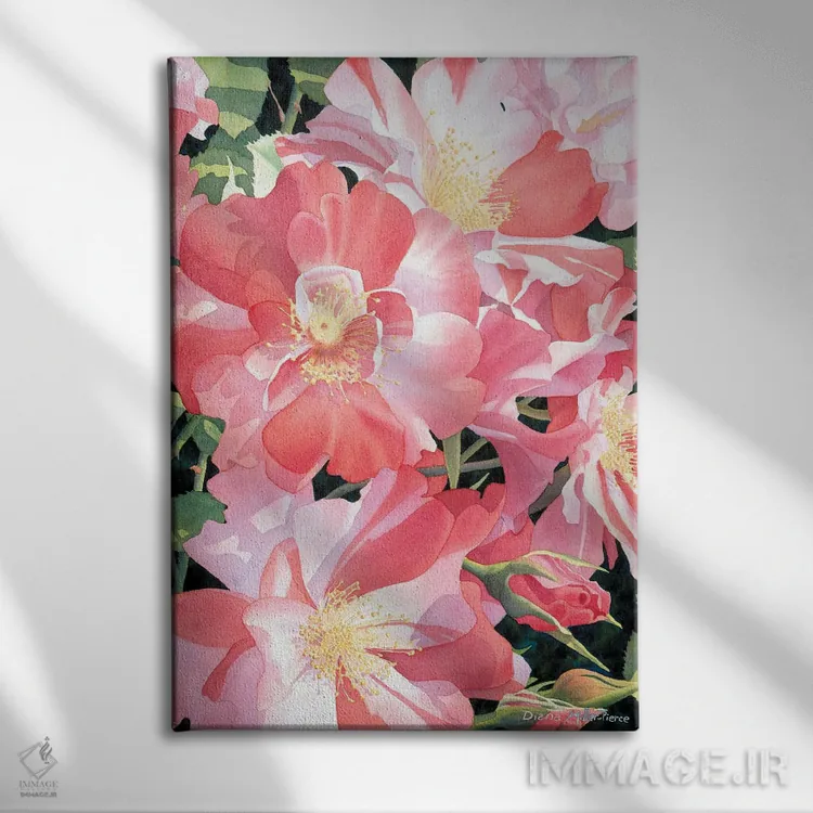 تابلو دکوراتیو خطوط آب نباتی و گل رز اثر دیانا میلر-پیرس - نمای روبهرو روی دیوار