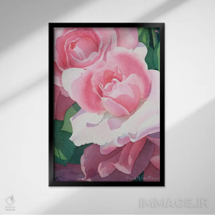 تابلو دکوراتیو اجرای افتتاحیه - گل رز اثر دیانا میلر-پیرس - نمای قابدار مشکی