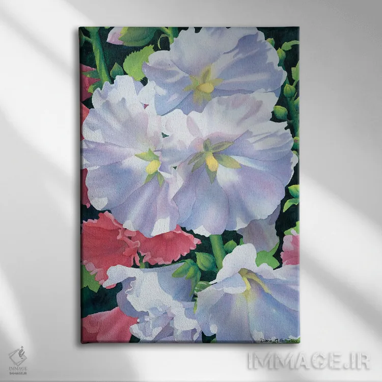 تابلو دکوراتیو قدم زنی - گل های ختمی اثر دیانا میلر-پیرس - نمای روبهرو روی دیوار