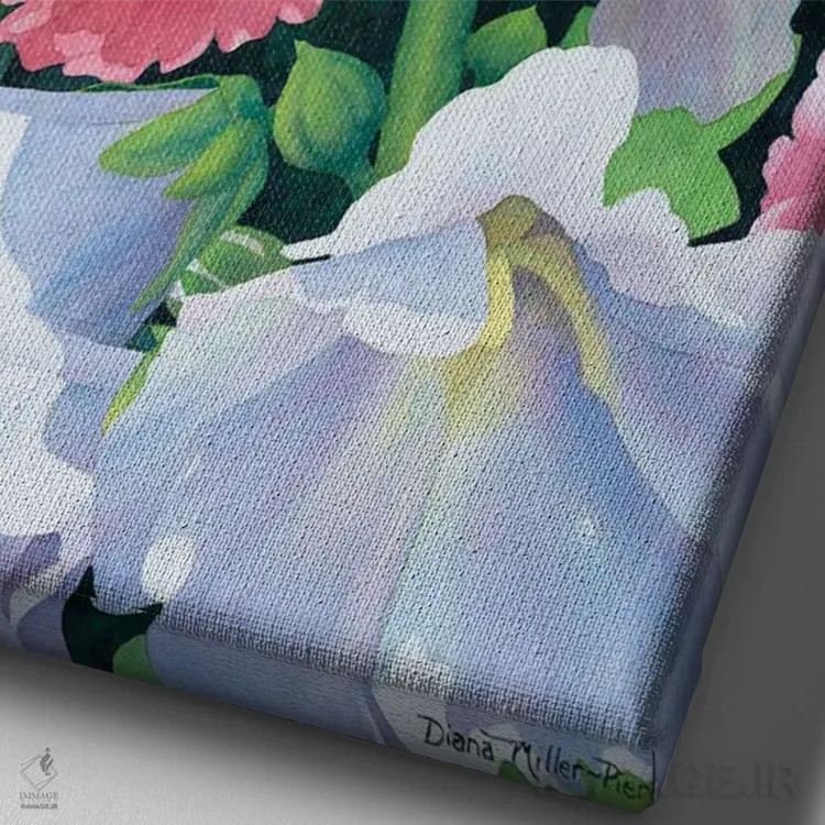تابلو دکوراتیو قدم زنی - گل های ختمی اثر دیانا میلر-پیرس - نمای نزدیک بافت بوم