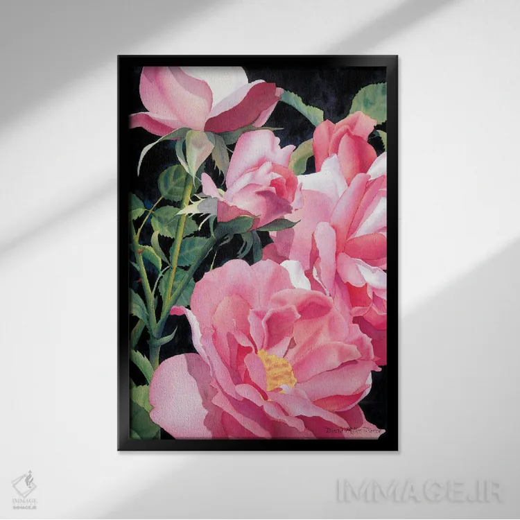 تابلو دکوراتیو گل های صورتی فراتر از عادی اثر دیانا میلر-پیرس - نمای قابدار مشکی