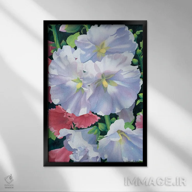 تابلو دکوراتیو قدم زنی - گل های ختمی اثر دیانا میلر-پیرس - نمای قابدار مشکی