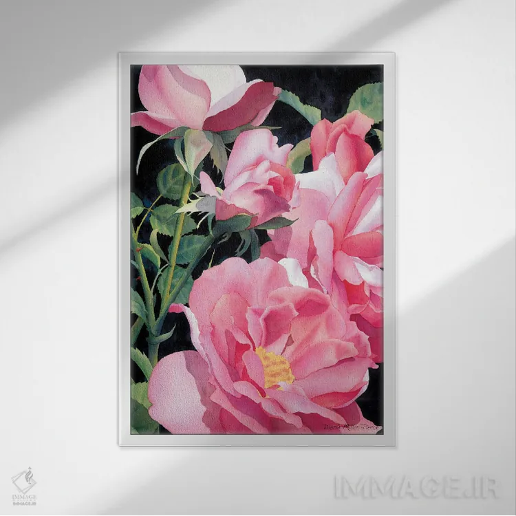 تابلو دکوراتیو گل های صورتی فراتر از عادی اثر دیانا میلر-پیرس - نمای قابدار سفید