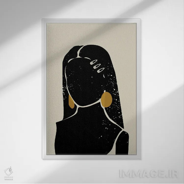 تابلو مینیمال موی سیاه III اثر دومونیک براون - نمای قابدار سفید