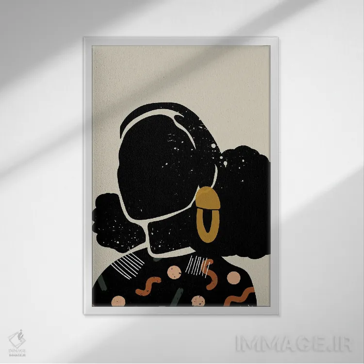 تابلو مینیمال موی مشکی چهارم اثر دومونیک براون - نمای قابدار سفید