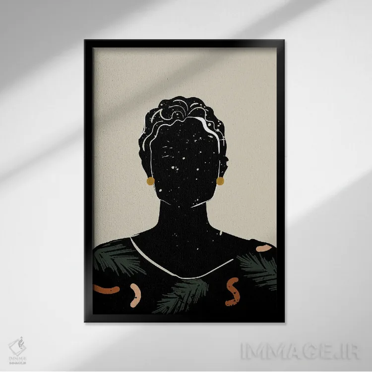 تابلو مینیمال موی مشکی پنجم اثر دومونیک براون - نمای قابدار مشکی