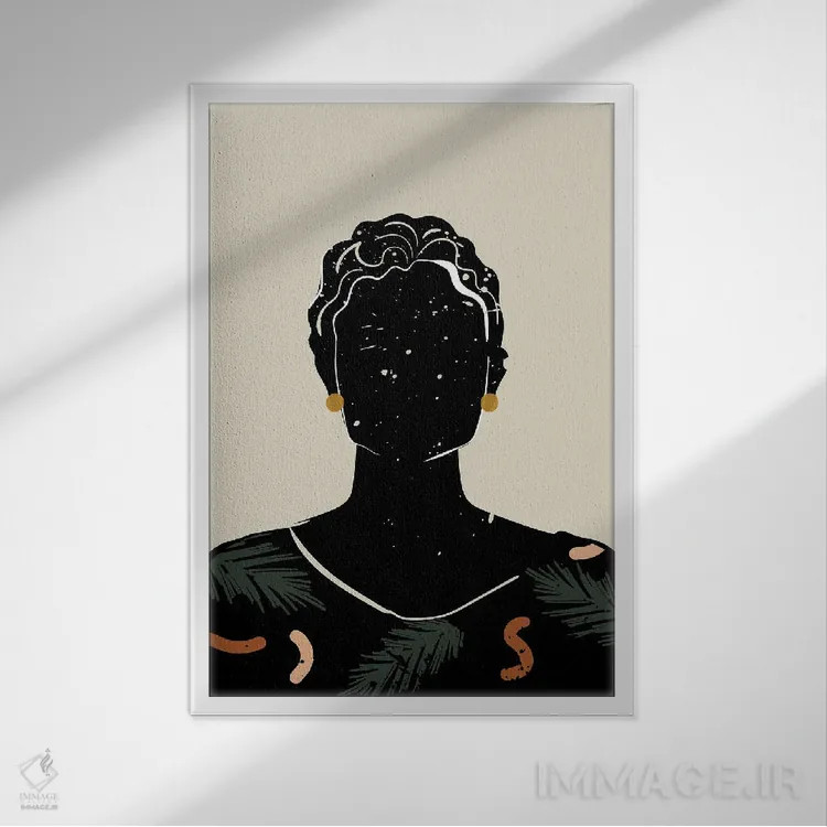 تابلو مینیمال موی مشکی پنجم اثر دومونیک براون - نمای قابدار سفید