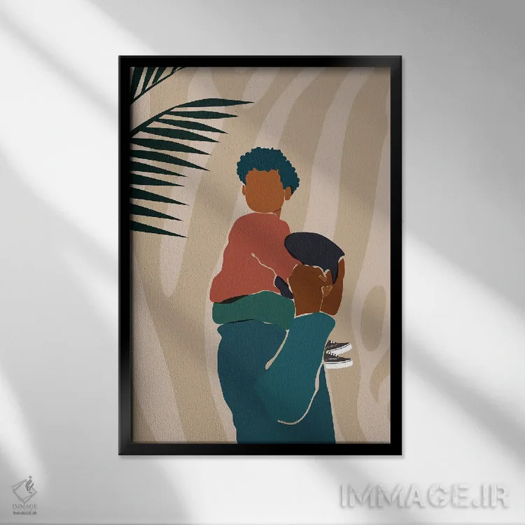 تابلو دکوراتیو دو نفره پدر و پسر اثر دومونیک براون - نمای قابدار مشکی