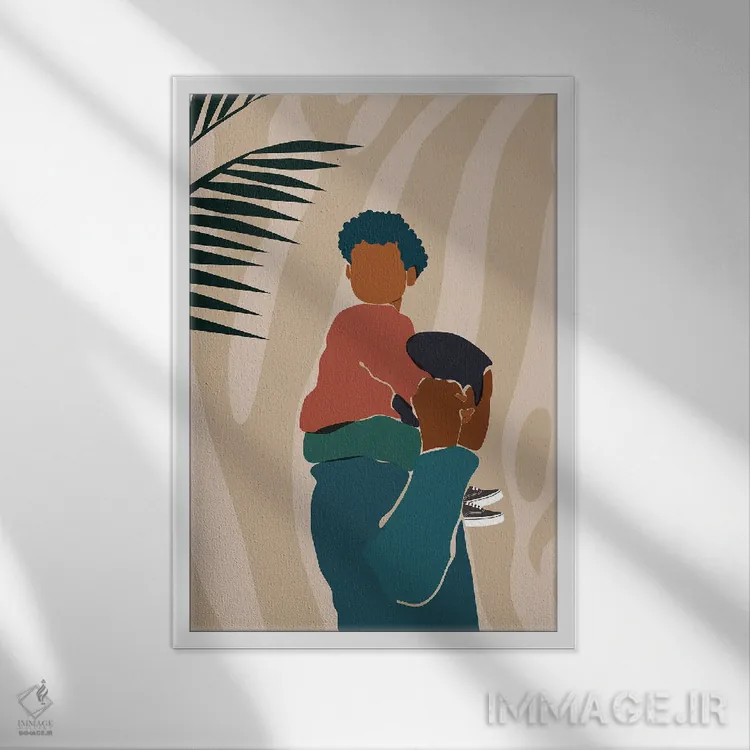 تابلو دکوراتیو دو نفره پدر و پسر اثر دومونیک براون - نمای قابدار سفید