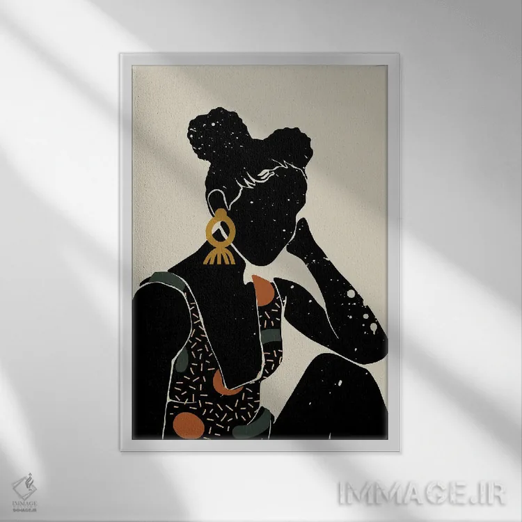 تابلو مینیمال موی مشکی ششم اثر دومونیک براون - نمای قابدار سفید