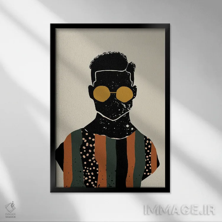 تابلو مینیمال موی مشکی هفتم اثر دومونیک براون - نمای قابدار مشکی