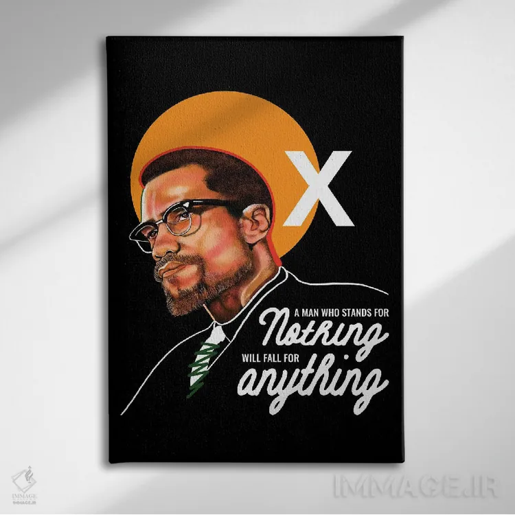 تابلو دکوراتیو مالکوم ایکس اثر دومونیک براون - نمای روبهرو روی دیوار