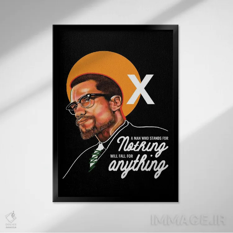 تابلو دکوراتیو مالکوم ایکس اثر دومونیک براون - نمای قابدار مشکی