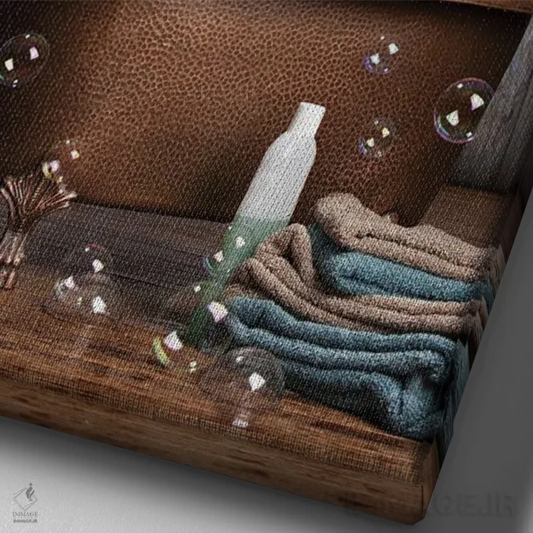 تابلو دکوراتیو زرافه در وان حمام اثر دومونیک براون - نمای نزدیک بافت بوم