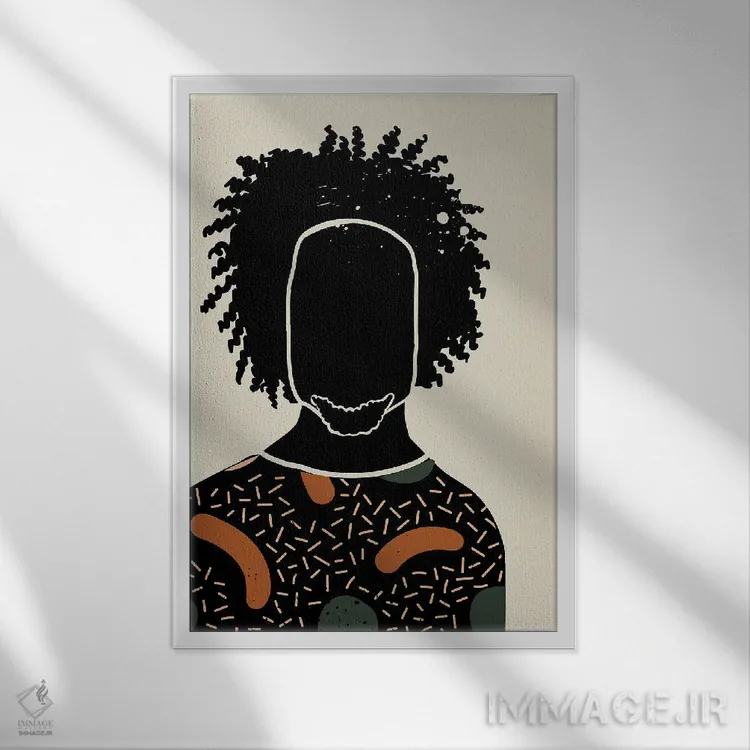 تابلو مینیمال موی مشکی نهم اثر دومونیک براون - نمای قابدار سفید