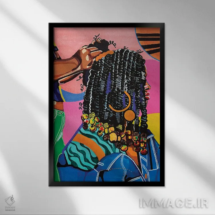 تابلو دکوراتیو بافت مو اثر دومونیک براون - نمای قابدار مشکی