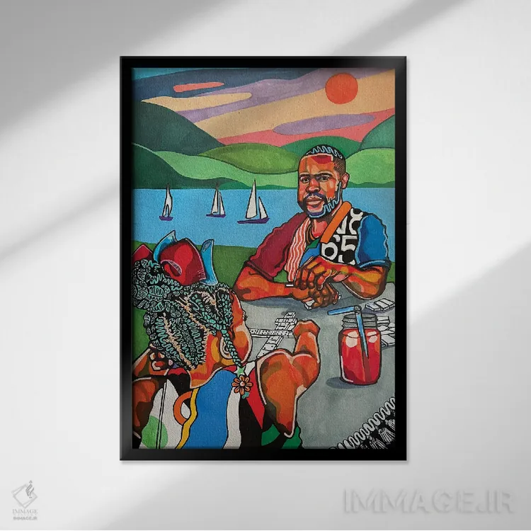 تابلو دکوراتیو دومینوها اثر دومونیک براون - نمای قابدار مشکی