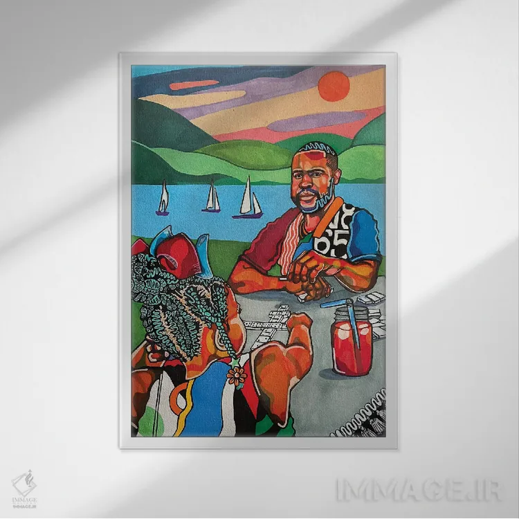 تابلو دکوراتیو دومینوها اثر دومونیک براون - نمای قابدار سفید