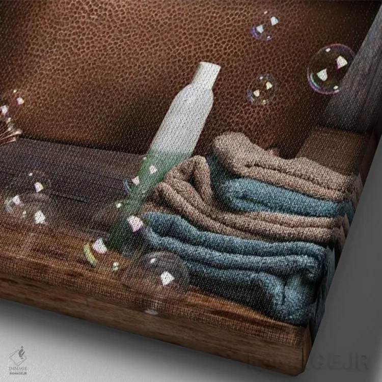 تابلو دکوراتیو فیل در وان حمام اثر دومونیک براون - نمای نزدیک بافت بوم