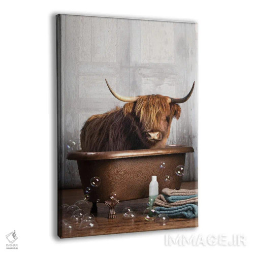 تابلو مدرن گاو کوهی در وان حمام اثر دومونیک براون - نمای پرسپکتیو محصول