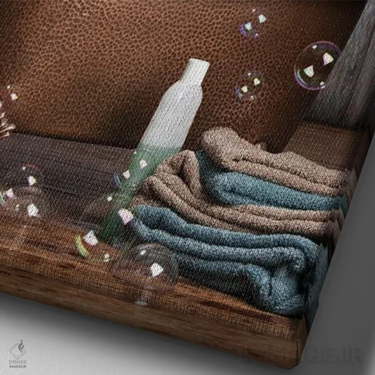 تابلو مدرن گاو کوهی در وان حمام اثر دومونیک براون - نمای نزدیک بافت بوم