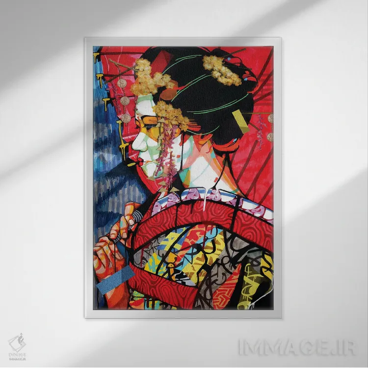 تابلو دکوراتیو گیشای آمریکایی اثر دومونیک براون - نمای قابدار سفید