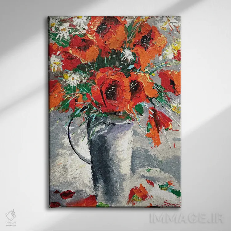 تابلو دکوراتیو شقایق های قرمز اثر دمیتری اسپیروس - نمای روبهرو روی دیوار