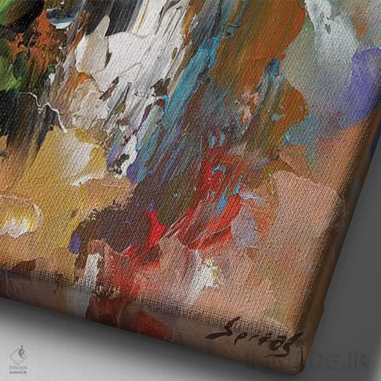 تابلو دکوراتیو رزها ۱ اثر دمیتری اسپیروس - نمای نزدیک بافت بوم