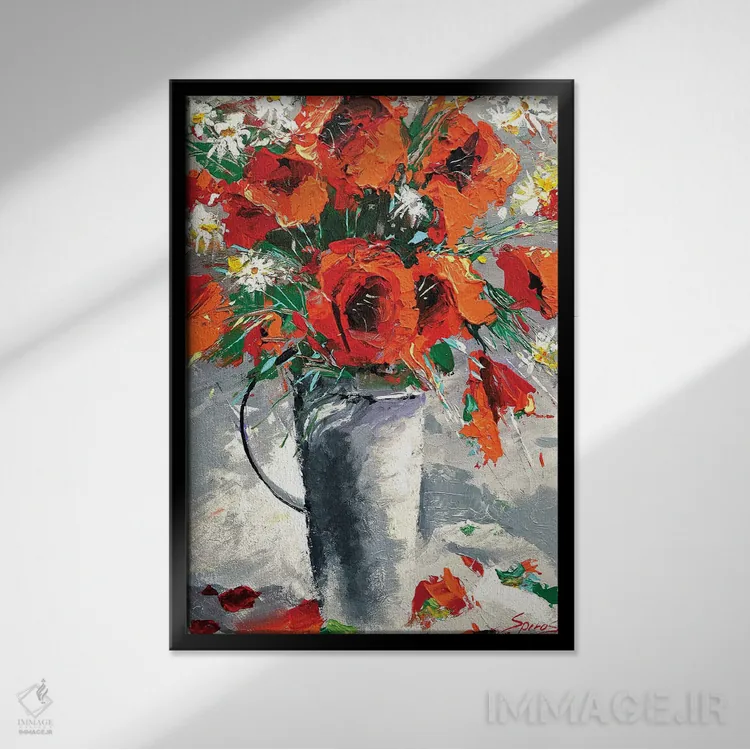 تابلو دکوراتیو شقایق های قرمز اثر دمیتری اسپیروس - نمای قابدار مشکی