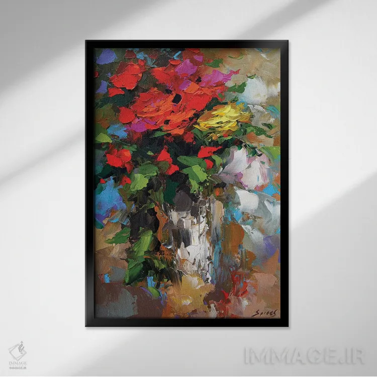 تابلو دکوراتیو رزها ۱ اثر دمیتری اسپیروس - نمای قابدار مشکی