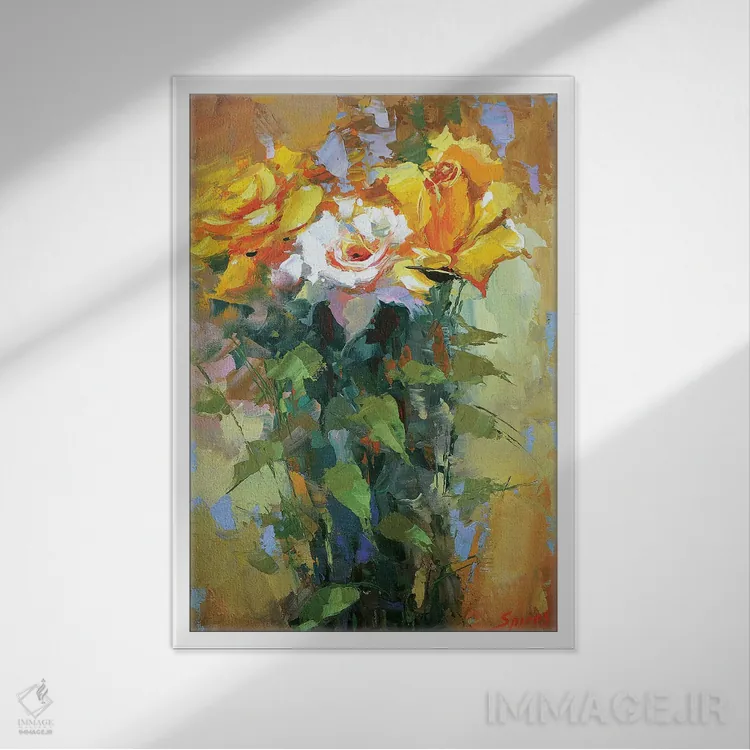 تابلو دکوراتیو رزها ۲ اثر دمیتری اسپیروس - نمای قابدار سفید