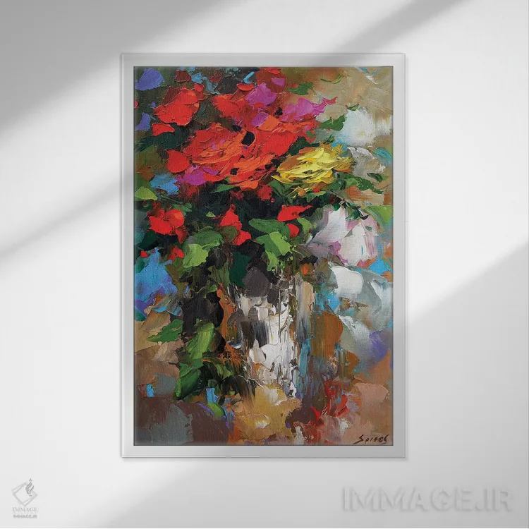 تابلو دکوراتیو رزها ۱ اثر دمیتری اسپیروس - نمای قابدار سفید