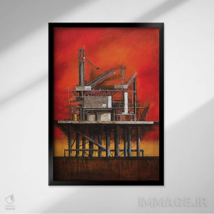 تابلو دکوراتیو دکل نفتی اثر دانا مک کلار - نمای قابدار مشکی