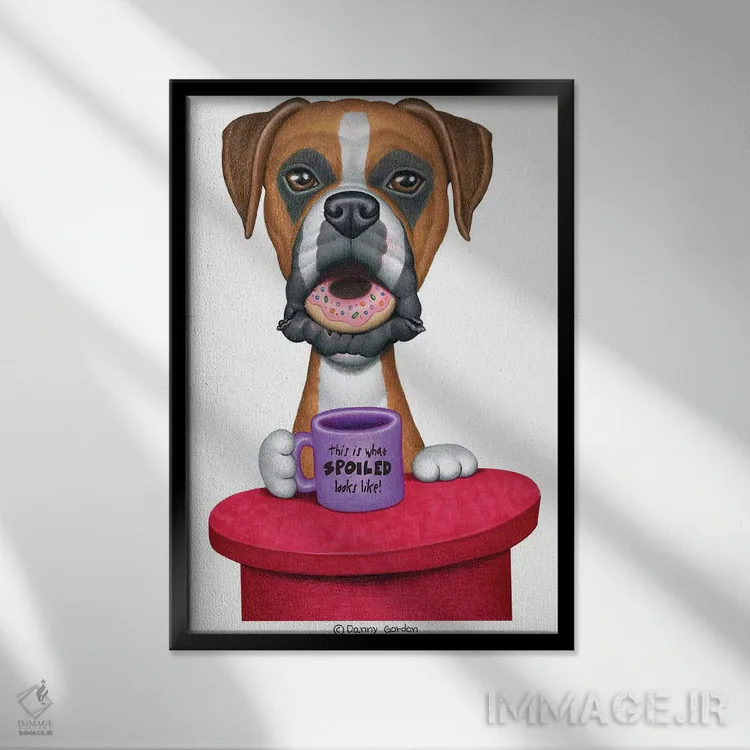تابلو دکوراتیو بوکسر، قهوه و دونات اثر دنی گوردون - نمای قابدار مشکی