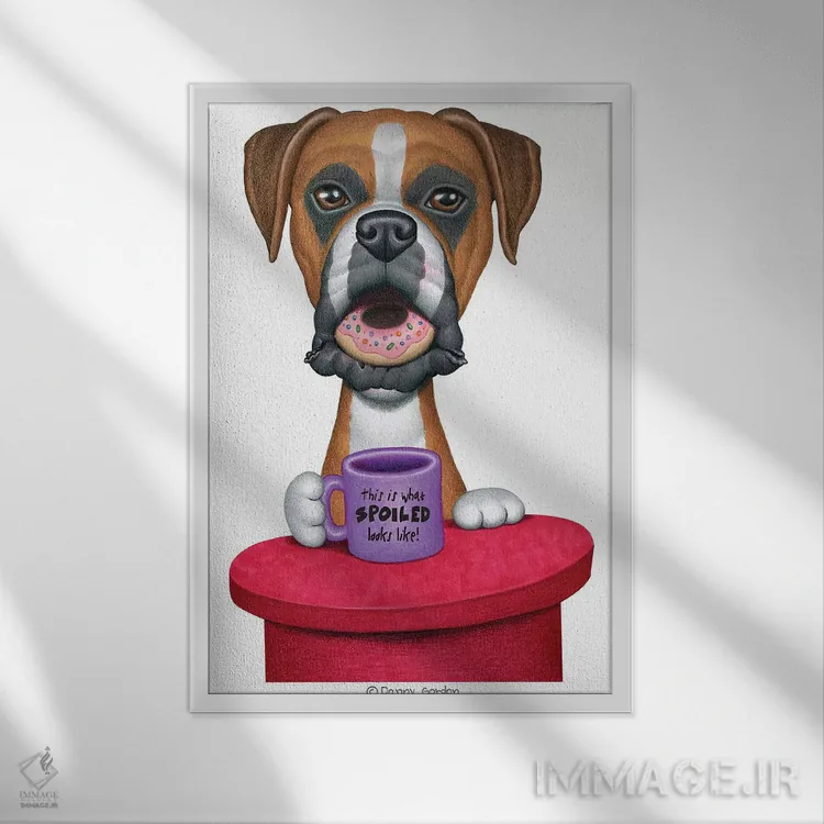 تابلو دکوراتیو بوکسر، قهوه و دونات اثر دنی گوردون - نمای قابدار سفید