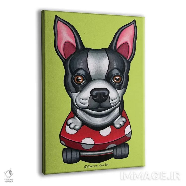 تابلو دکوراتیو تریر بوستون با اسکیت بورد لیمویی اثر دنی گوردون - نمای پرسپکتیو محصول