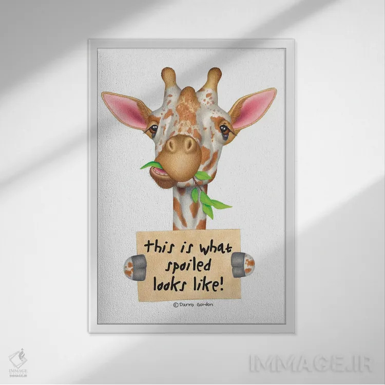 تابلو دکوراتیو زرافه اثر دنی گوردون - نمای قابدار سفید