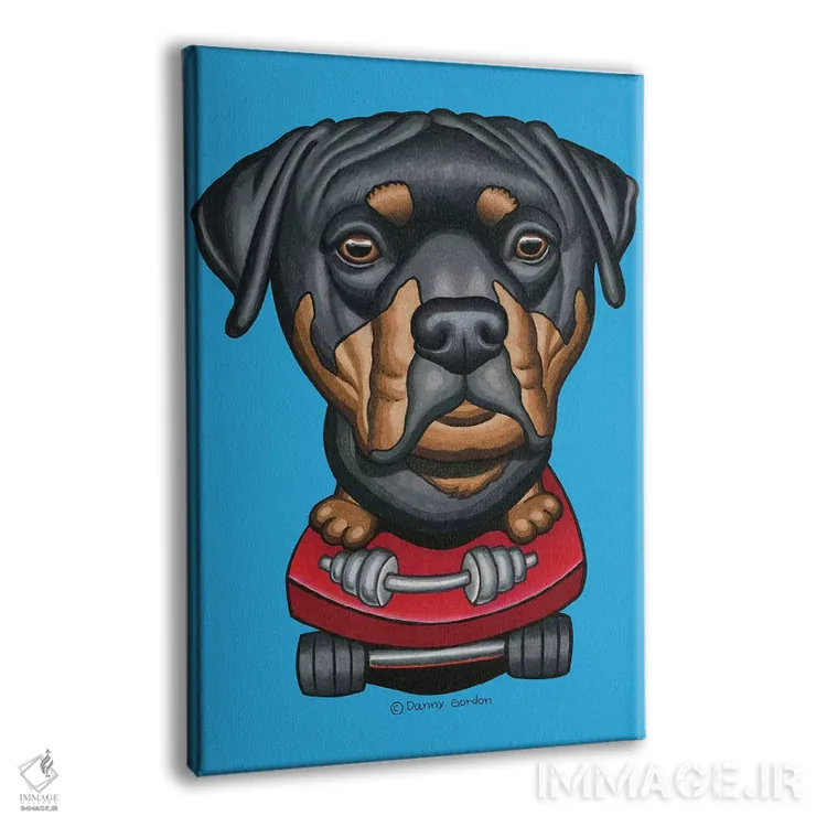 تابلو دکوراتیو روتوایلر با اسکیت بورد و دمبل اثر دنی گوردون - نمای پرسپکتیو محصول