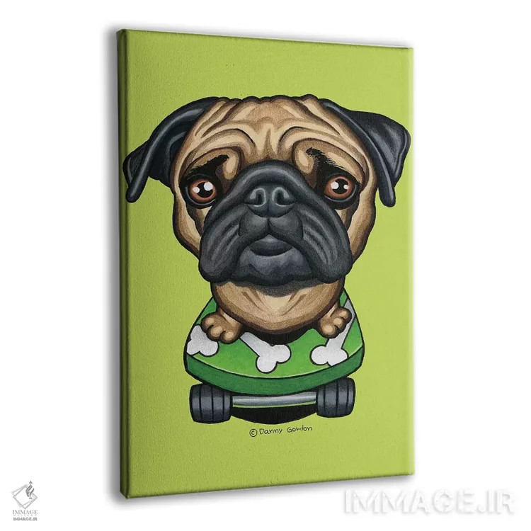 تابلو دکوراتیو پاگ با اسکیت بورد استخوانی-لیمویی اثر دنی گوردون - نمای پرسپکتیو محصول