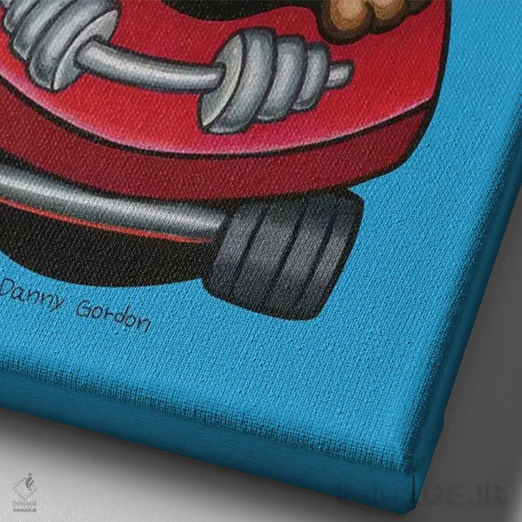 تابلو دکوراتیو روتوایلر با اسکیت بورد و دمبل اثر دنی گوردون - نمای نزدیک بافت بوم